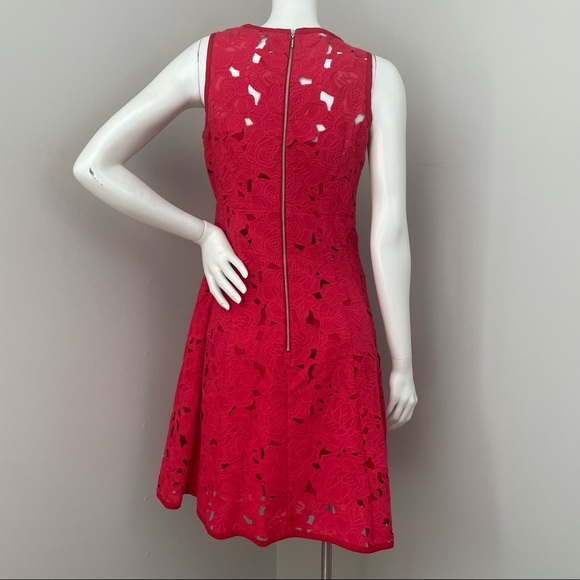 NANETTE LEPORE Red Lace Appliqué A-Line Fit & Flare V-Neck Dress - Picture 2 of 11